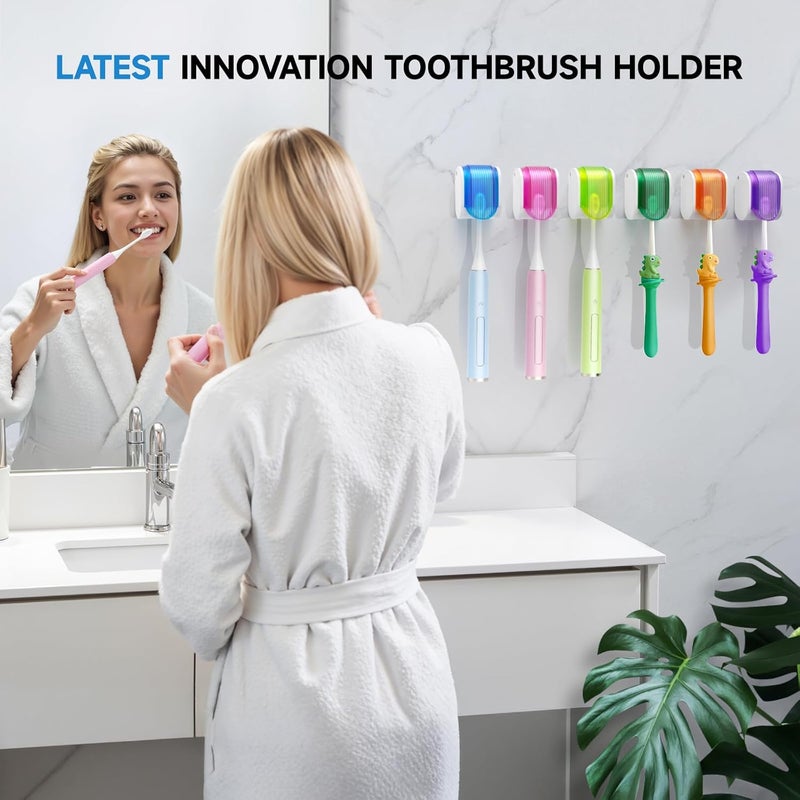 EKOTTOK Toothbrush Holders for Bathrooms【Upgrade Single Slot Design】 Toothbrush Holder Wall Mounted with Cover Moisture-Proof and Dust-Proof Toothbrush Storage Organizer for Shower Family and Travel 6PCS - Image 3